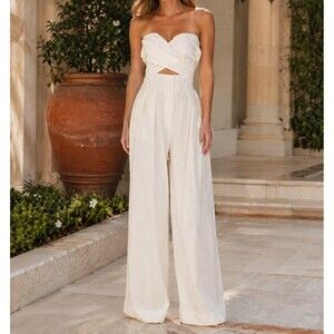 Free People Convertible Jumpsuit Trouser Pants Smocked Pull-On White M 289024